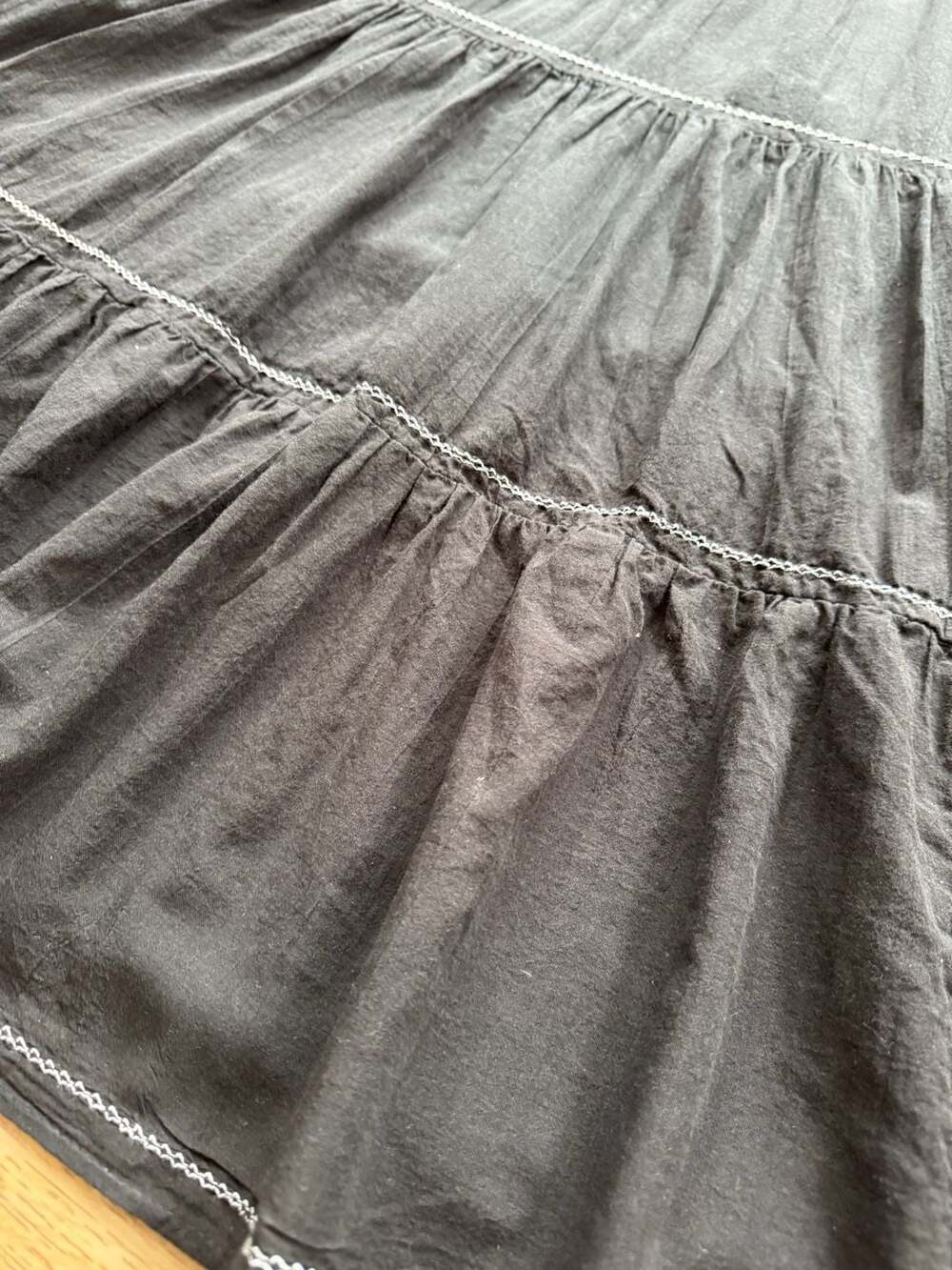 American Eagle Black Smocked Tiered Midi Dress Flutter Strap Cottagecore S - Picture 7 of 12
